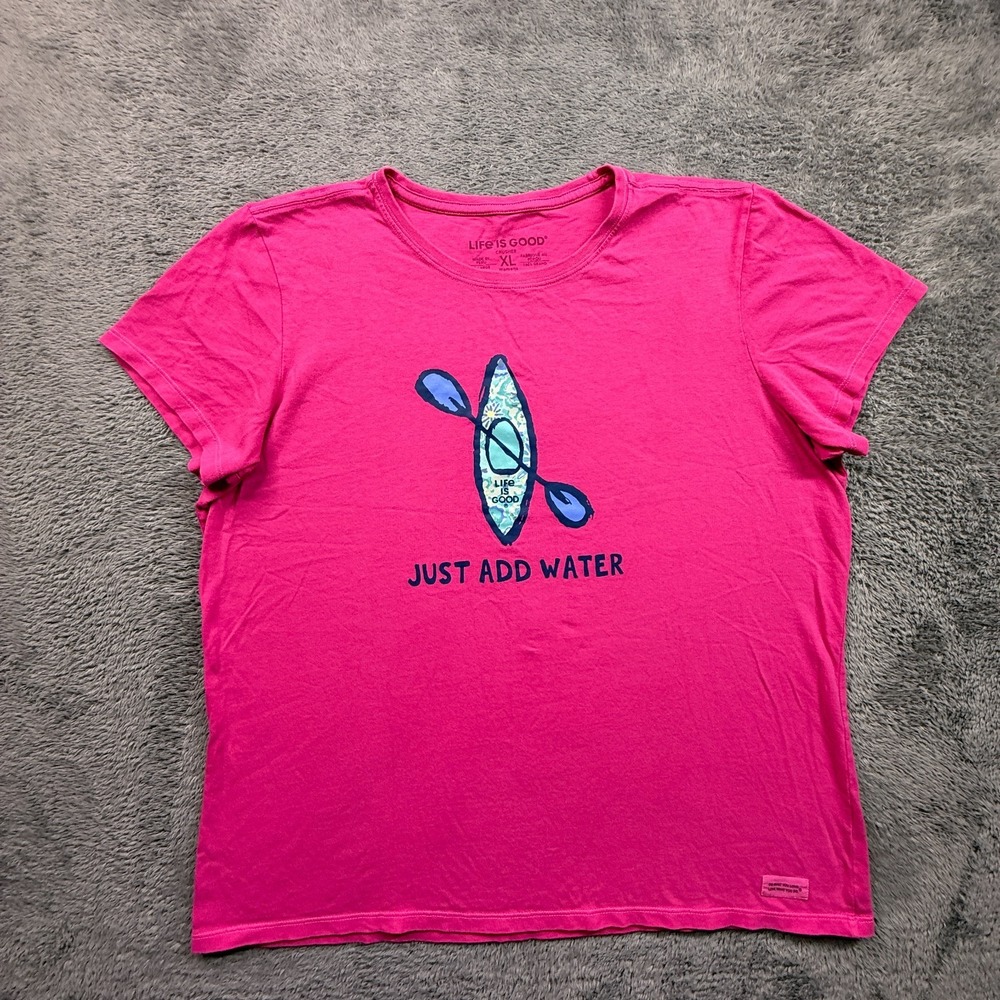Life is Good Womens Kayak Tee Shirt Just Add Water XL Pink Short Sleeve Cotton